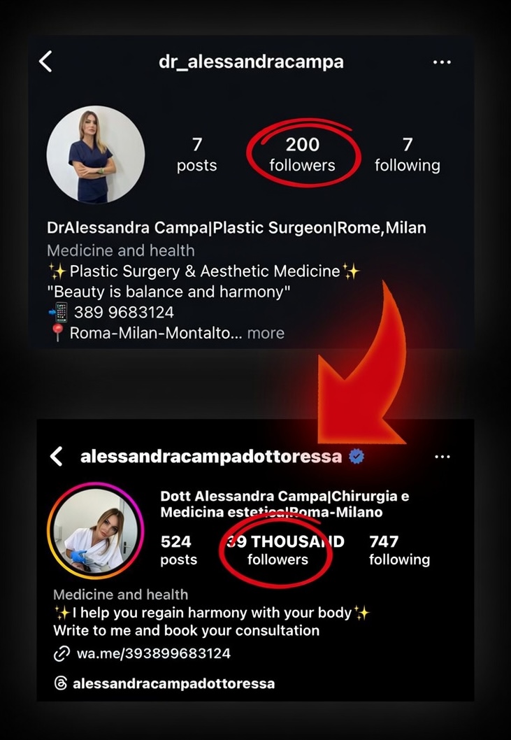 Alessandra — Instagram before/after: from 200 to 39,000 followers