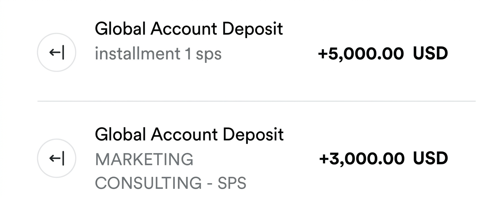 Payment proof — bank statement showing incoming client payments