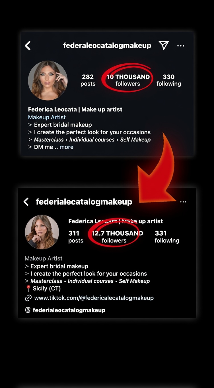 Federica — Instagram before/after: from 10k to 12.7k followers
