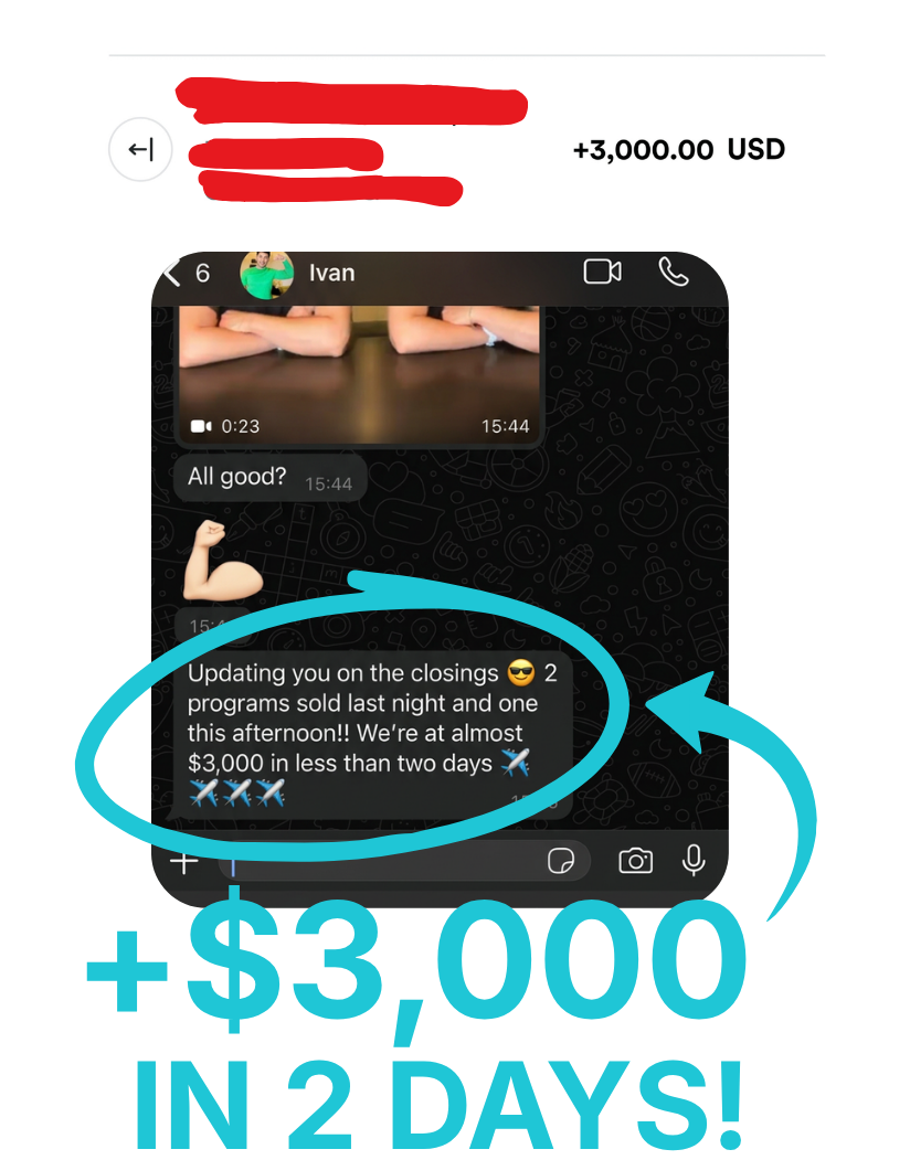 Payment proof — WhatsApp message from Ivan with client results update