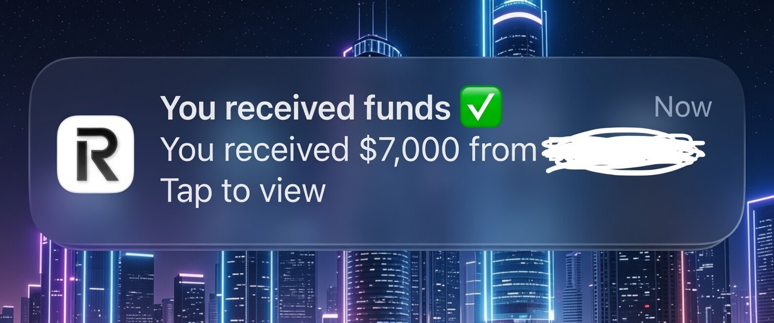 Payment proof — Revolut notification: €7,000 received
